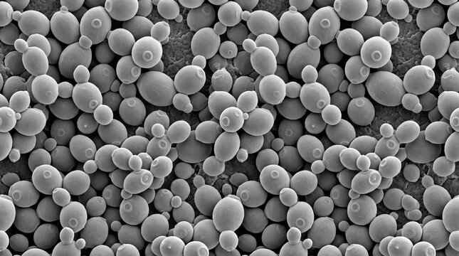SEM microscopic view of budding yeast with a seamless background shows detailed cellular structures and arrangements