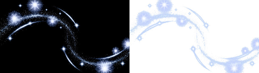 A glowing blue winter magic snowflake curve PNG image on transparent background. Perfect for holiday greeting cards and seasonal designs. © Tatyana
