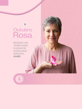 Outubro Rosa Preven&ccedil;&atilde;o C&acirc;ncer de Mama Post Card Insta Template Banner