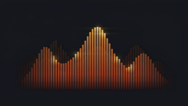 Abstract sound wave with glowing orange and yellow vertical bars on a dark background, for audio engineering, and data visualization