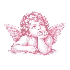 Fototapeta premium Thoughtful cherub with detailed wings.