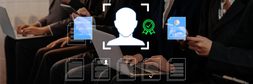 Business professionals engaged in modern identity verification process with digital tools and technology in a corporate setting Haptic.