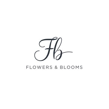 Elegant "Fb" monogram logo with "FLOWERS & BLOOMS" text for floral business branding