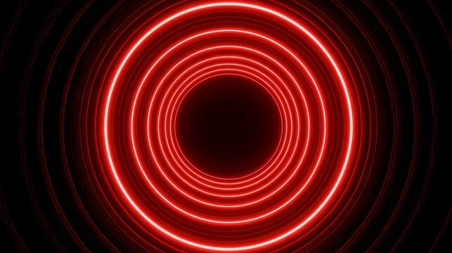 Concentric Red Neon Rings in a Dark Tunnel