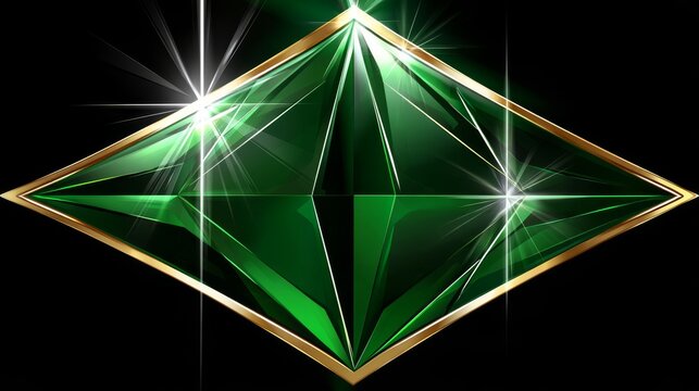 Faceted Green Diamond Shape with Gold Outline