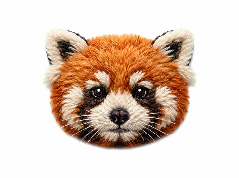 Red panda face with distinctive reddish-brown fur, white facial markings, and black eye patches