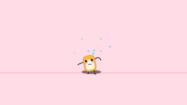 Cute Toast Character Animation: Surprised, Happy, and Sweating with Droplets