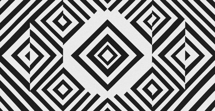 Abstract geometric pattern featuring black and white concentric diamond shapes in a repeating design