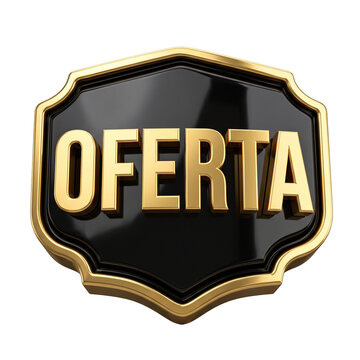 Golden OFERTA text on a black and gold emblem PNG Isolated on transparent background