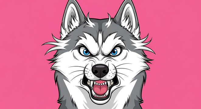 Fierce and aggressive angry husky dog head vector illustration