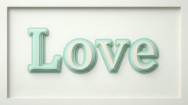 Love word in turquoise striped retro typography on white background
