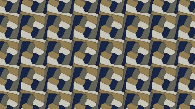 Interlocking Tessellation Trading Colors Around Every Rotation Center, Geometric Motion Background Seamless Loop in cool olive tones