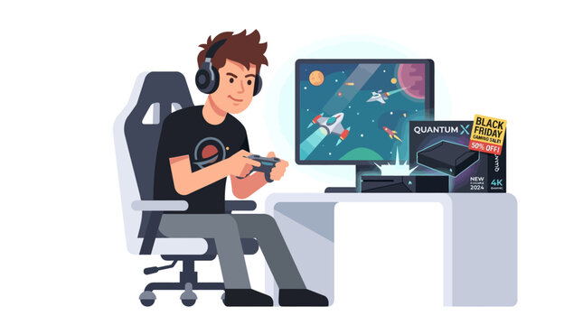 Excited Young Man Sitting on Sofa and Playing Video Games at Home