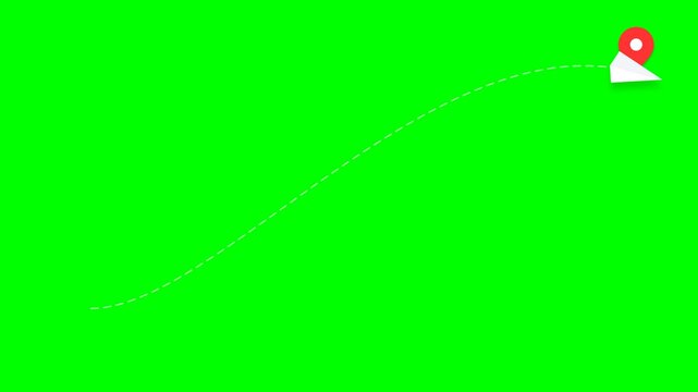 Refined white paper plane flight path animation, green screen