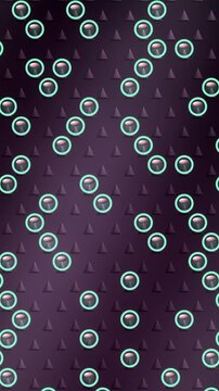 Balls Bouncing Down A Staggered Cone Peg Board With Mechanical Impact Rings, Seamless Loop in rich aubergine tones vertical 9:16