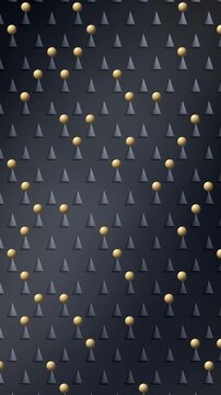 Balls Bouncing Down A Staggered Cone Peg Board With Mechanical Impact Rings, Seamless Loop in calm slate tones vertical 9:16