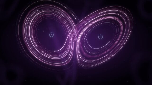 Lorenz Strange Attractor Butterfly Weaving Through 3D Phase Space seamless loop in vibrant magenta tones