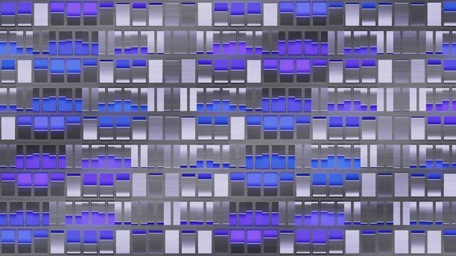 Punched Metal Tab Louver Sheet Lifting in Shear Waves With Colored Backlight Seamless Loop in soft titanium tones