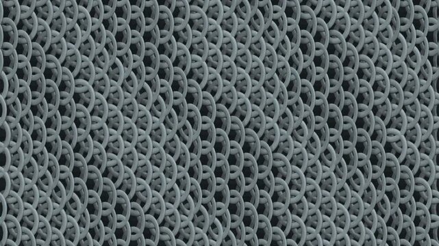 Chainmail Ring Mesh Take-Up Wave, Matte Metal Rings Locking Into Ridges, Seamless Loop in soft gunmetal tones