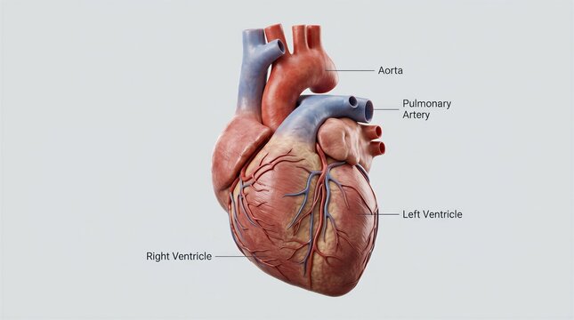 Human Heart Cardiovascular Anatomy with Main Vessels and Ventricles Concept