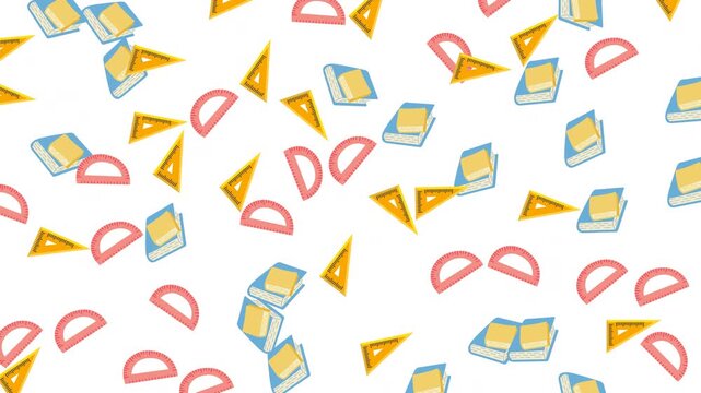 Educational supplies seamless pattern with books and geometry tools on white
