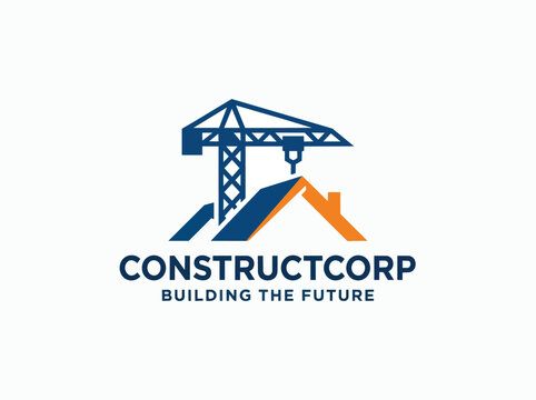 Constructcorp Logo with Crane and House Vector Illustration