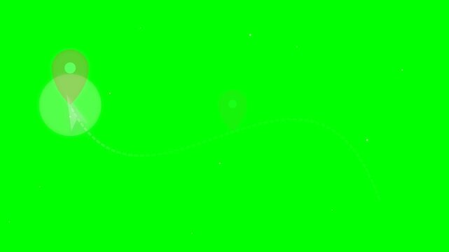 Multi-stop flight route animation with glow effect, final variation, green screen