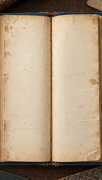 Aged manuscript with textured parchment pages, featuring foxing, patina, and creased spine, ideal for vintage archival design and historical publishing mockups.