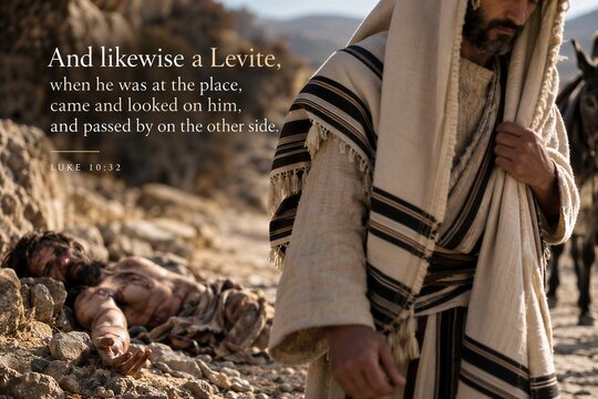 Biblical Scripture Poster Featuring Luke 10:32 and the Parable of the Levite's Indifference