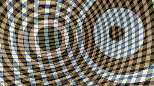 Warped Check Lattice Rolling Through a Circle Inversion, Retro Op Art Geometric Motion Background Seamless Loop in deep bone tones