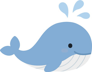 Cute blue whale with water spout, kawaii sea animal illustration © Raemoondo