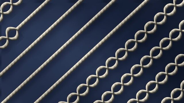 Thick Yarn Crochet Chain Rows Unravel And Knit Back Stitch By Stitch, Mechanical Seamless Loop in cool indigo tones