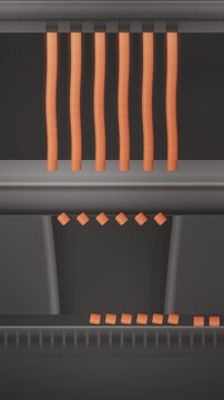 Extruded Polymer Strands Cut Into Pellets by Rotating Pelletizer Blades, Seamless Loop in subtle black tones vertical 9:16