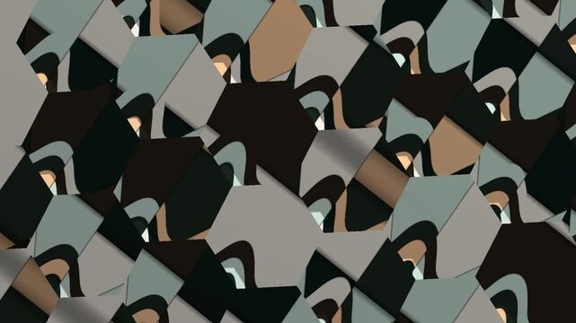 Hexagonal Cell Mosaic Splitting Into Twelve Flat Color Shards As Symmetry Steps Down, Seamless Loop in rich green tones