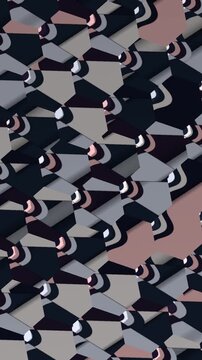Hexagonal Cell Mosaic Splitting Into Twelve Flat Color Shards As Symmetry Steps Down, Seamless Loop in calm indigo tones vertical 9:16