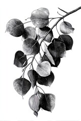 Obraz premium Black and white botanical branch with hanging leaves