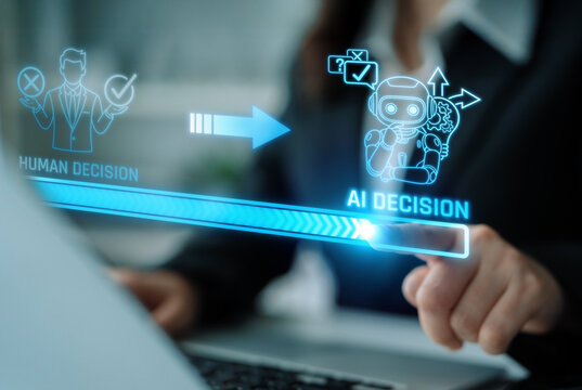 Visual Representation of Decision-Making Process with Human and AI Interaction Illustrating Contrast Between Choices. Liminal.