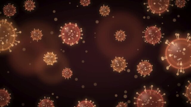 Microscopic virus particles floating in a medical medium seamless loop in deep crimson tones
