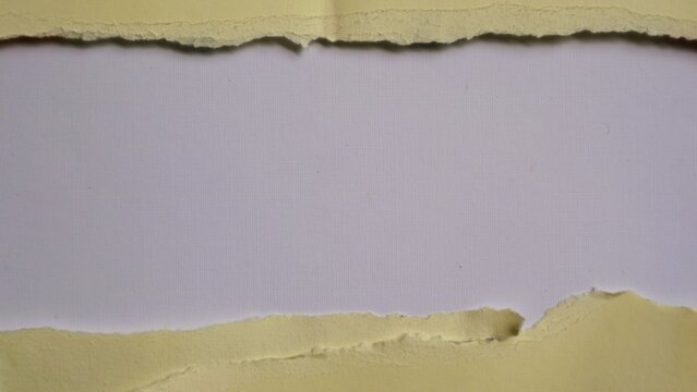A horizontal strip of torn beige paper revealing a plain white background underneath.