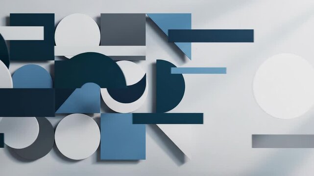 Abstract geometric shapes forming and dissolving with clean studio lighting and subtle shadow play