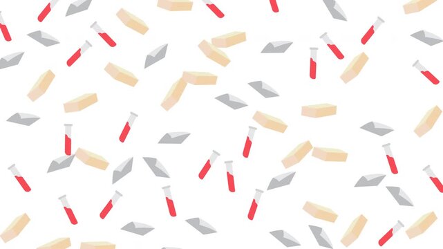 Seamless pattern featuring science laboratory test tubes and school books
