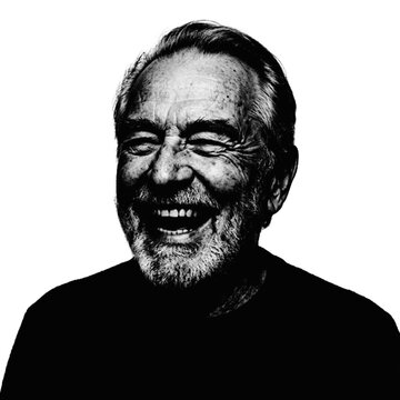 Smiling older man with pixelated face on white background illustration