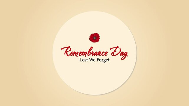 Remembrance day greeting animation, Remembrance day greeting card text animation with copy space, with poppy flower decoration