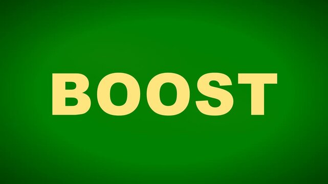 BOOST typography gradually filled with animated yellow-orange liquid rising smoothly from the bottom of the letters. Flowing wave surfaces, subtle reflections, transparent highlights and deep amber gr