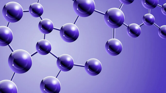 Abstract molecule purple sphere scientific background 3d render network structure connected node chemistry model digital pattern violet gradient futuristic design