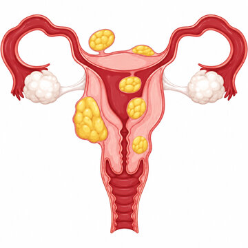Uterus Anatomy with Fibroids and Tumors Medical Illustration Female Reproductive System Disease
