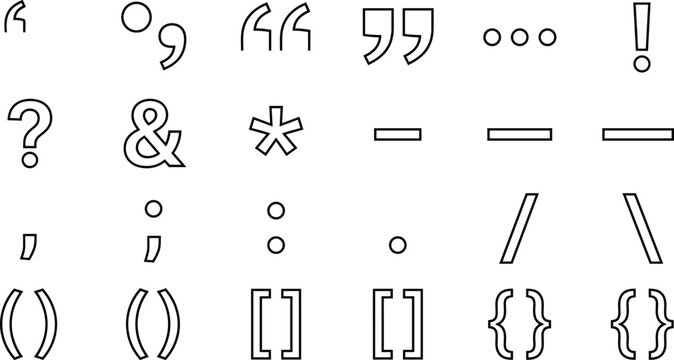 Punctuation Mark Icon Set with Typography Symbols and Grammar Signs