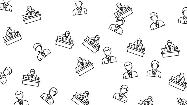 Seamless pattern of office executive and businessman line icons on white