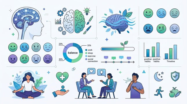 Comprehensive infographic elements for world mental health day awareness and education