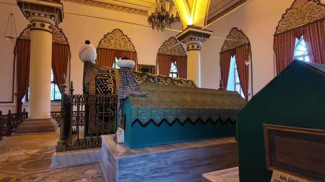 A view of the Tomb of Orhan Gazi in the city of Bursa, Turkey. Orhan Gazi was the second sultan of the Ottoman Empire.